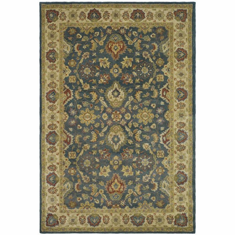 Heirloom Blue and Beige Hand-Spun Wool 5' x 8' Area Rug