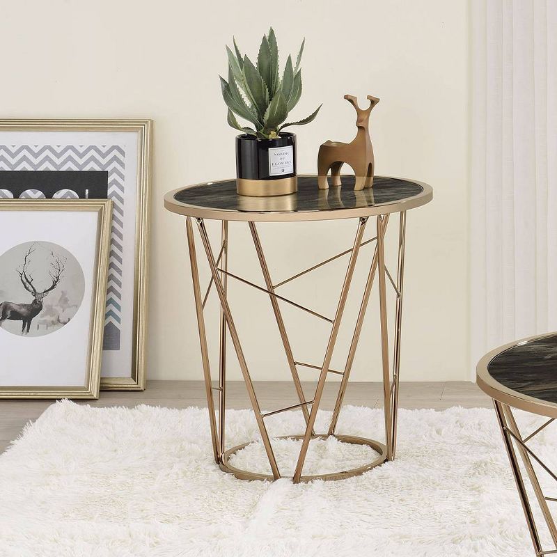 22" Cicatrix Round End Table in Faux Black Marble and Champagne Gold