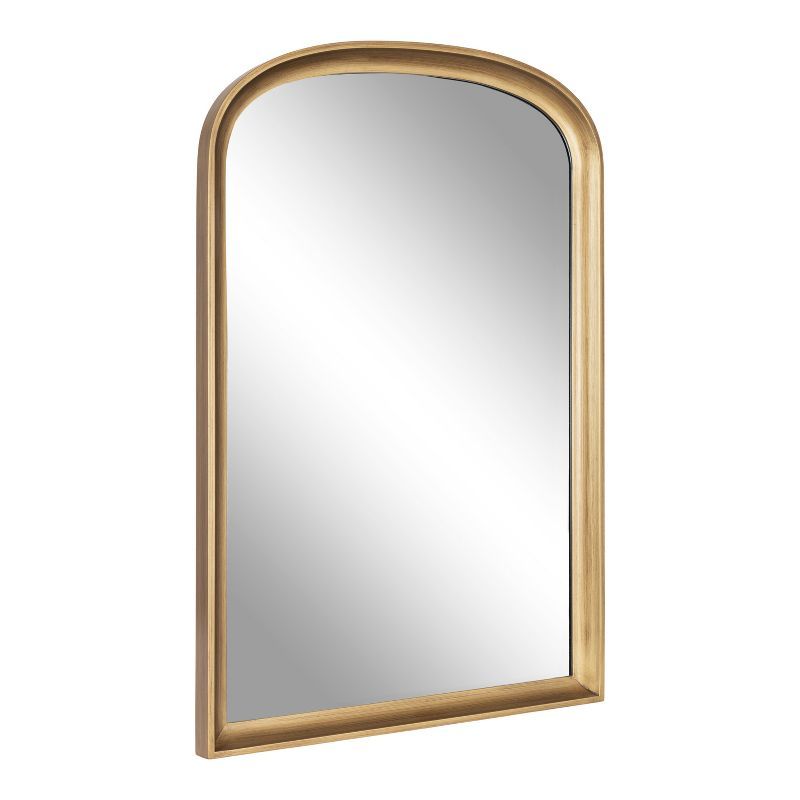 Gold Arched Wooden Wall Mirror with Basket Design, 24" x 36"