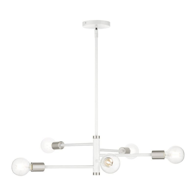 White Steel Linear Chandelier with Brushed Nickel Accents