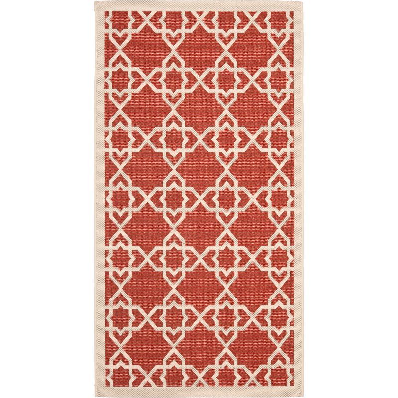 Radiant Red and Beige Easy-Care Round Synthetic Area Rug