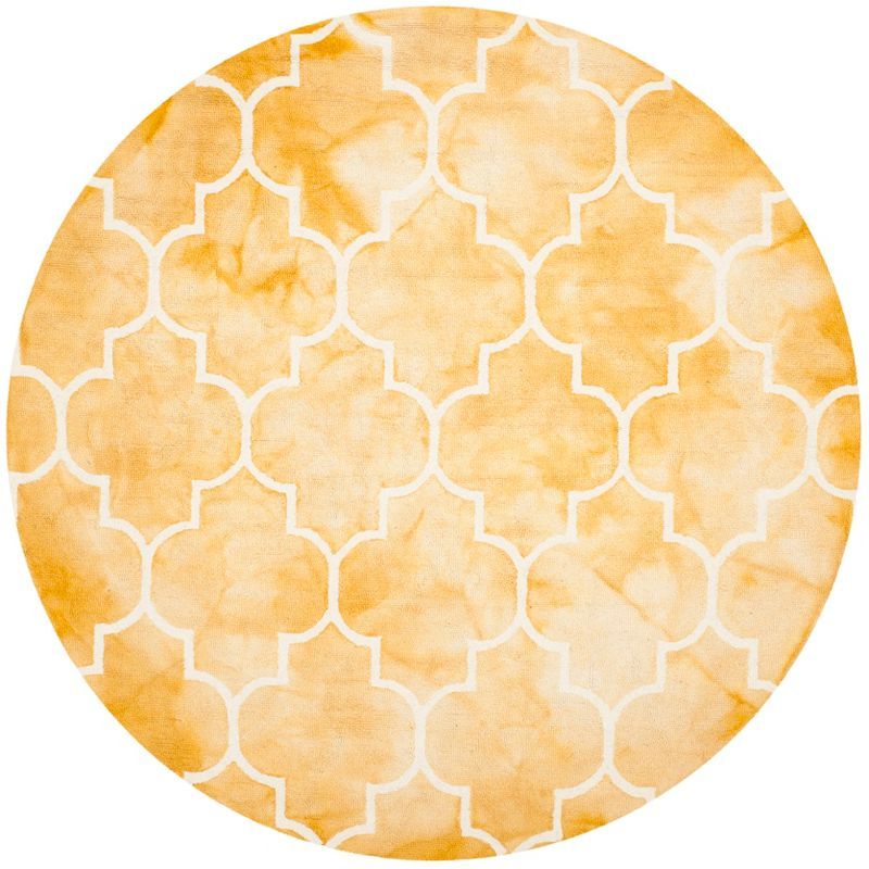 Hand-Tufted Gold and Ivory Wool Round Area Rug, 7'