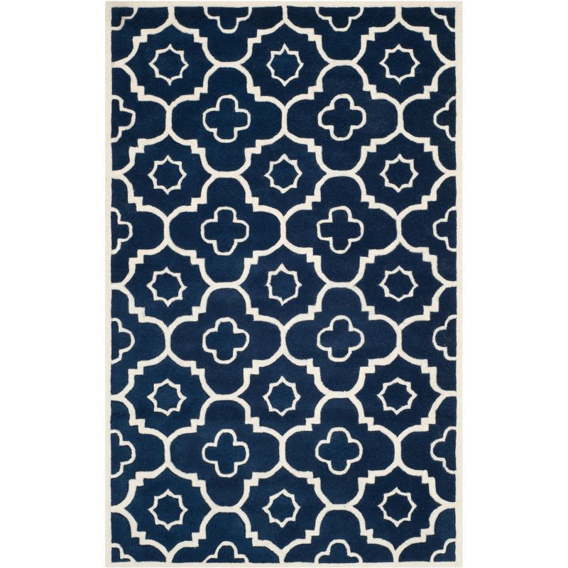 Hand-Tufted Dark Blue and Ivory Wool Area Rug