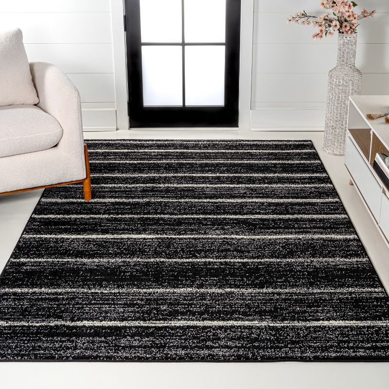 Handmade Cream and Black Stripe Synthetic 8' x 10' Area Rug
