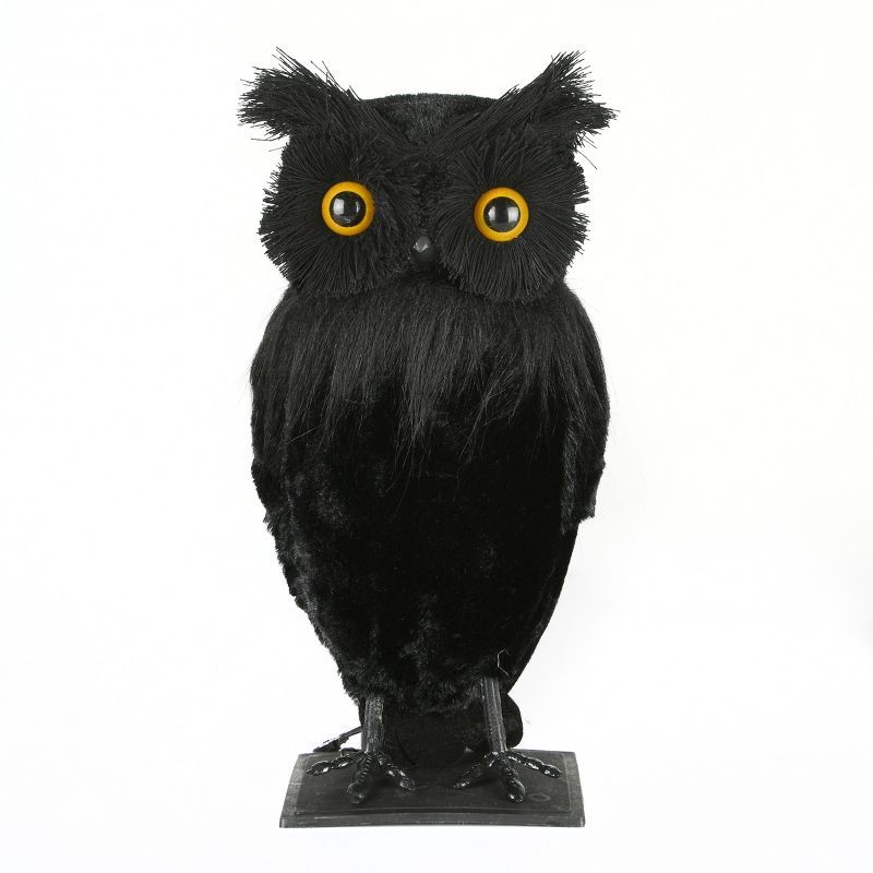 11" Black Plastic Owl Figurine with LED Eyes