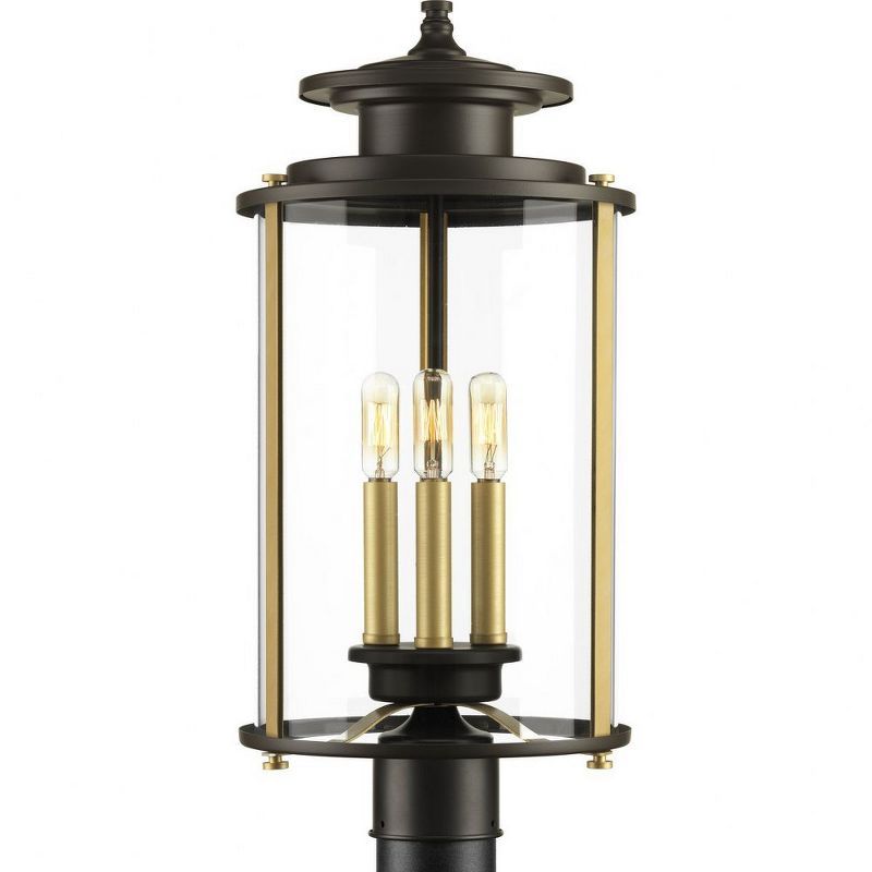 Antique Bronze 3-Light Outdoor Post Lantern with Clear Glass Shade