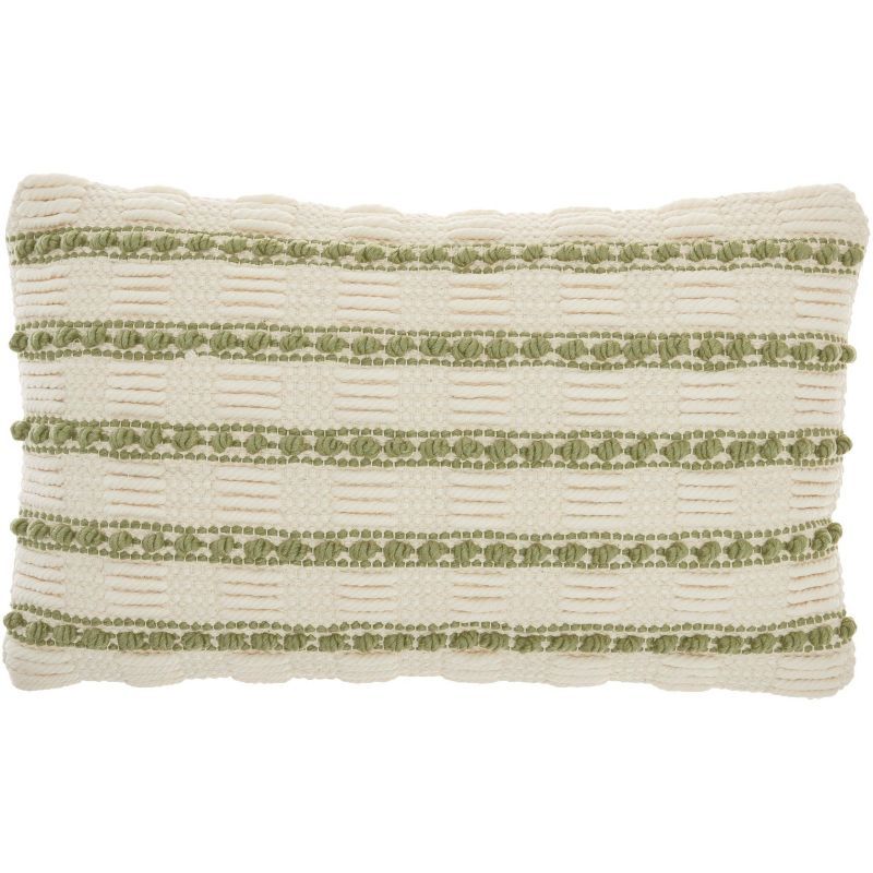 Sage and Ivory Rectangular Embroidered Throw Pillow