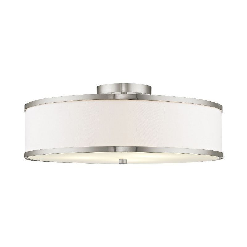 Park Ridge Brushed Nickel 3-Light Semi-Flush Drum Light with White Shade