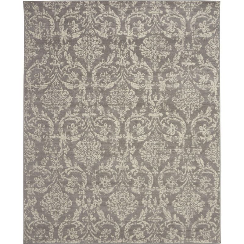 Gray and Ivory Damask Pattern 8' x 10' Area Rug