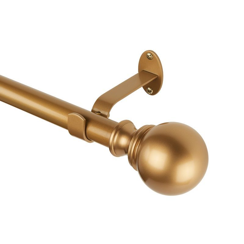 Cordelia Soft Gold Adjustable Curtain Rod with Globe Finials, 86"-120"