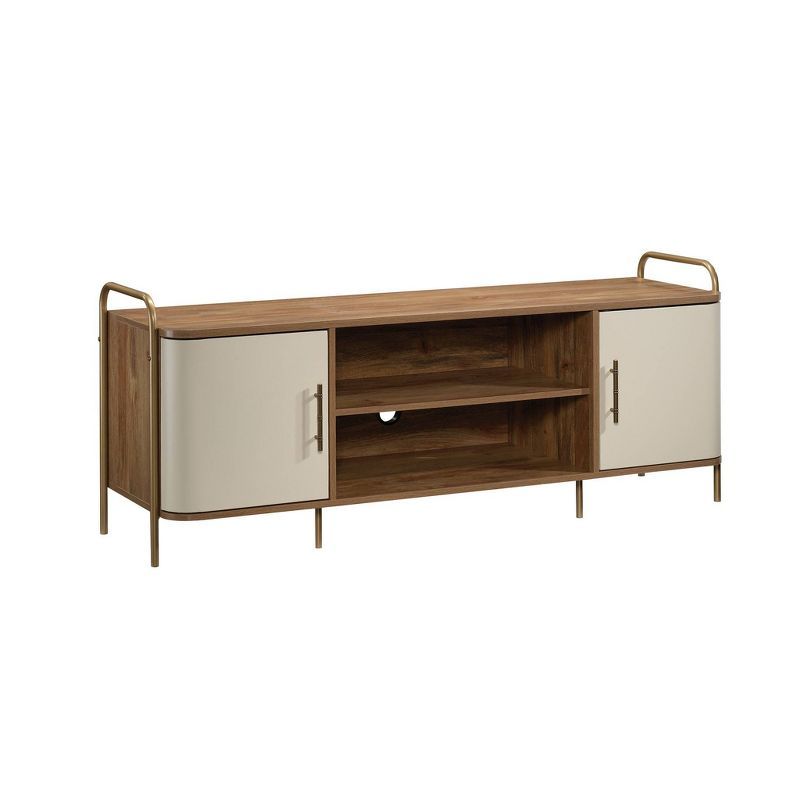 Sindoori Mango and Ivory Mid-Century Modern TV Stand with Cabinet