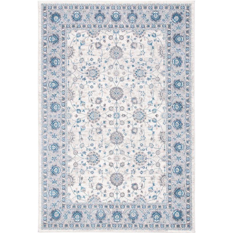 Ivory and Blue Synthetic Hand-knotted Area Rug