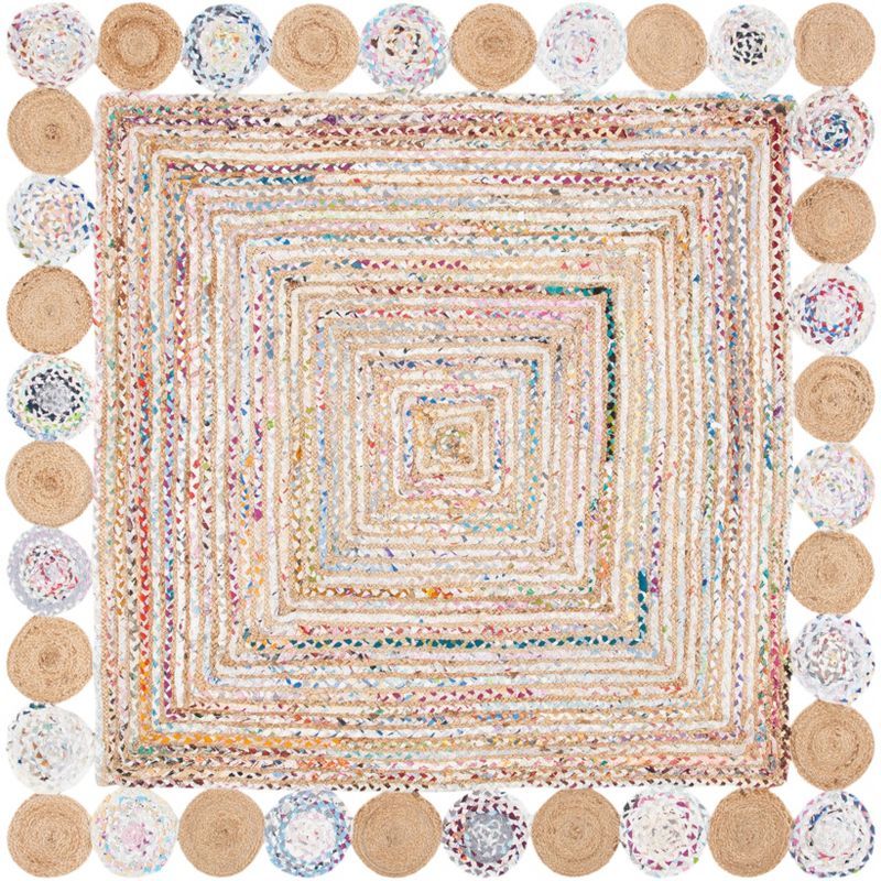 Boho-Chic Beige Hand-Knotted Cotton Square Area Rug