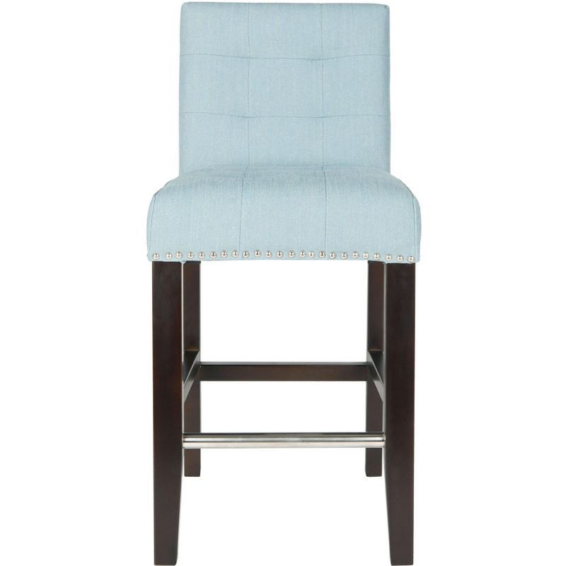 Transitional Sky Blue Leather & Metal Counter Stool with Silver Nailheads
