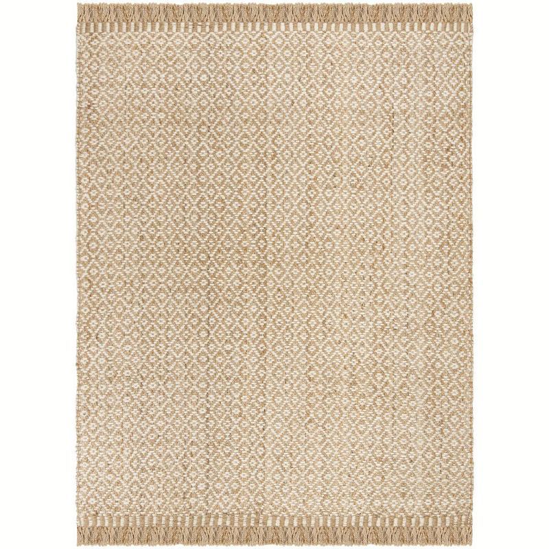 Ivory and Natural Geometric Jute Area Rug, 6' x 9'