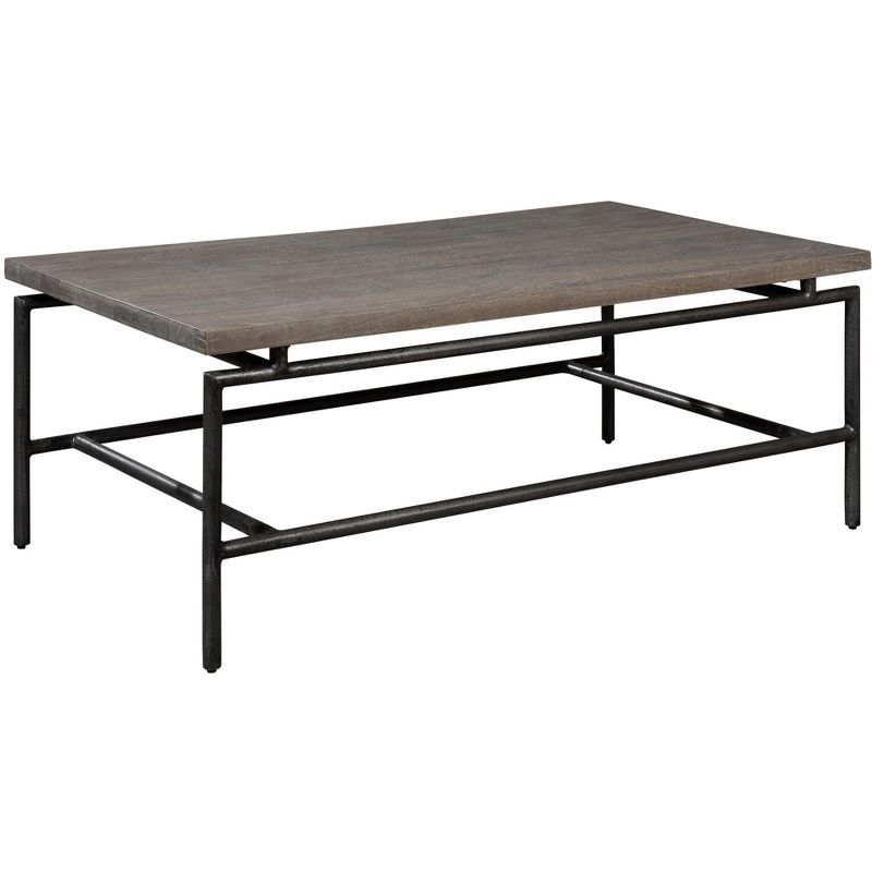 Gray Rectangular Wood and Metal Coffee Table with Storage