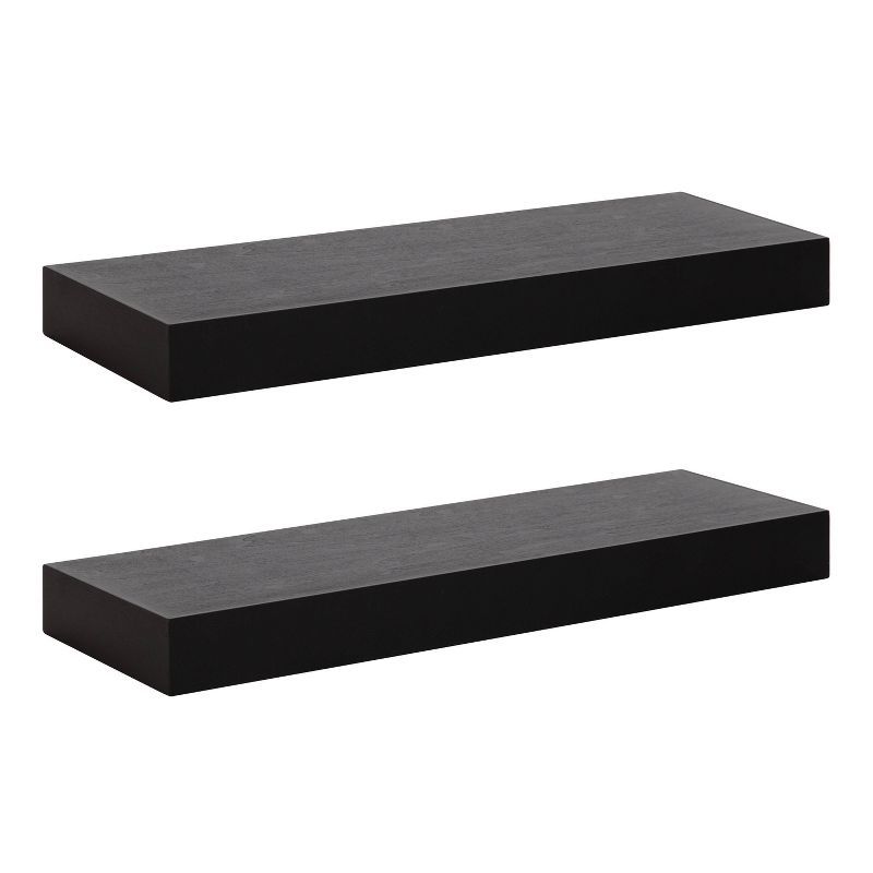 Havlock Black Solid Wood Floating Wall Shelves, Set of 2