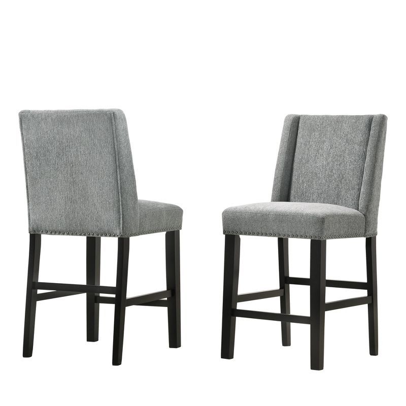 Gray Poly Velvet & Espresso Wood Backless Counter Stool Set