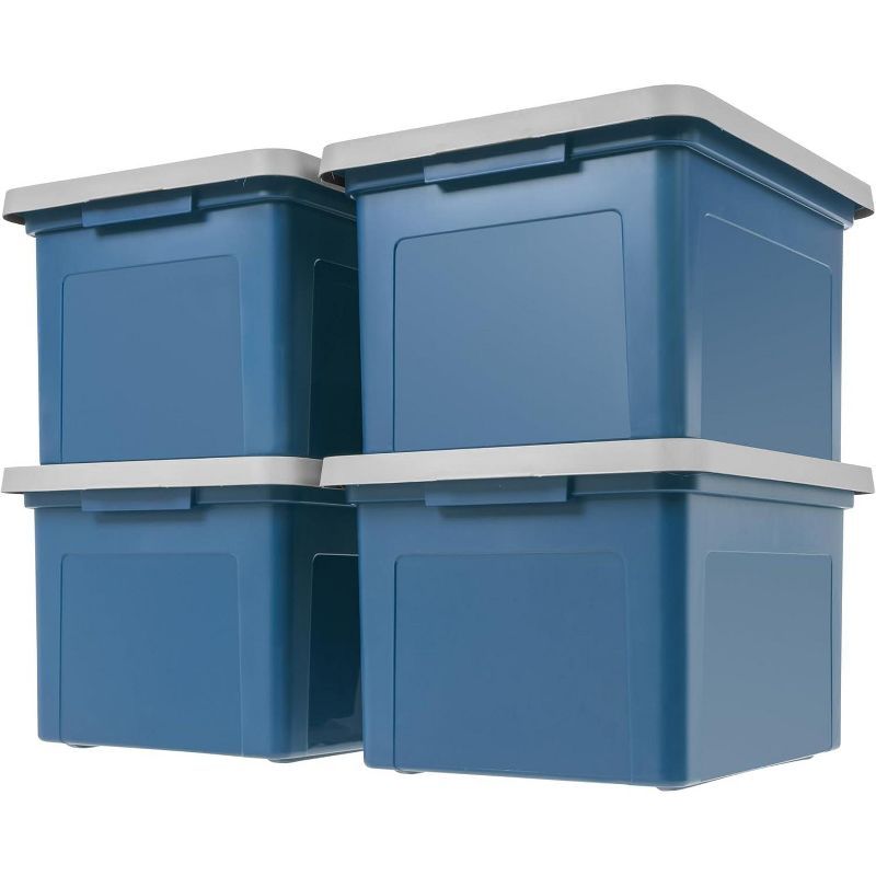 Navy and Gray Stackable Plastic File Boxes with Latching Lids, 4 Pack