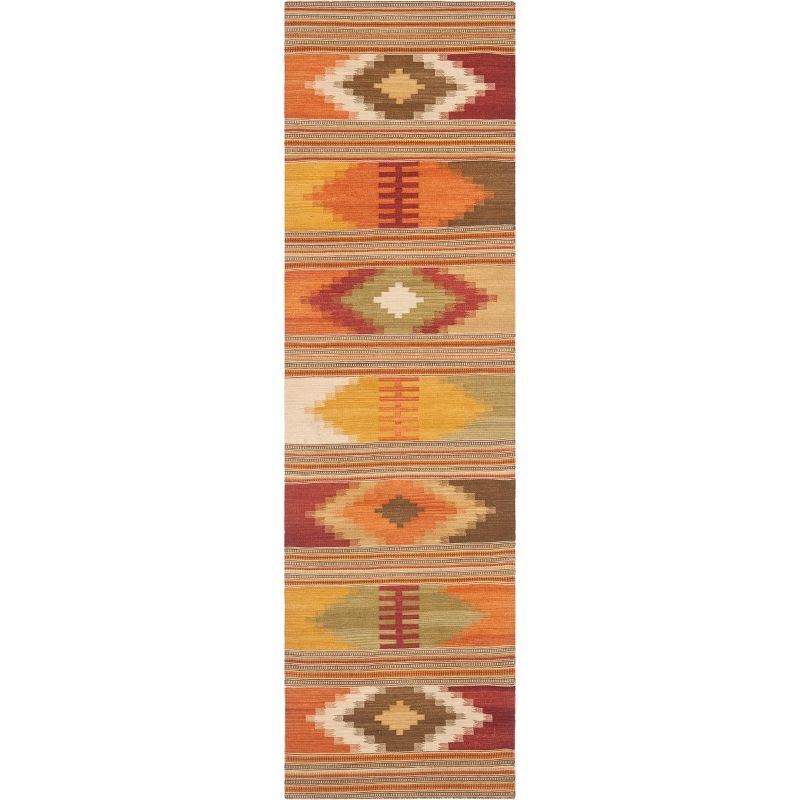 Handmade Red and Multi Geometric Wool Runner Rug, 2'3" x 10'