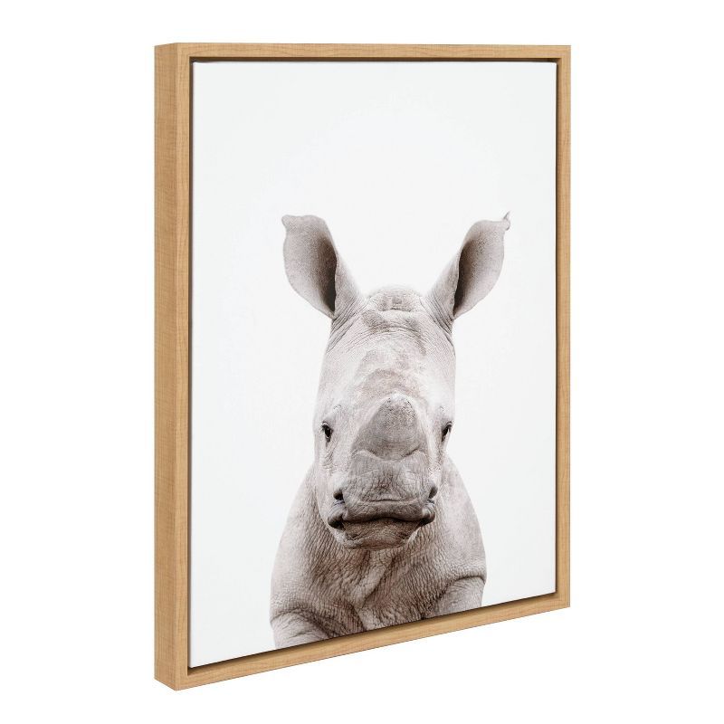 Natural Wood Framed Baby Rhino Canvas Print, 27" x 22"