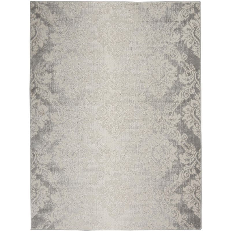 Ivory Grey Floral Synthetic Rectangular Area Rug 5'3" x 7'3"