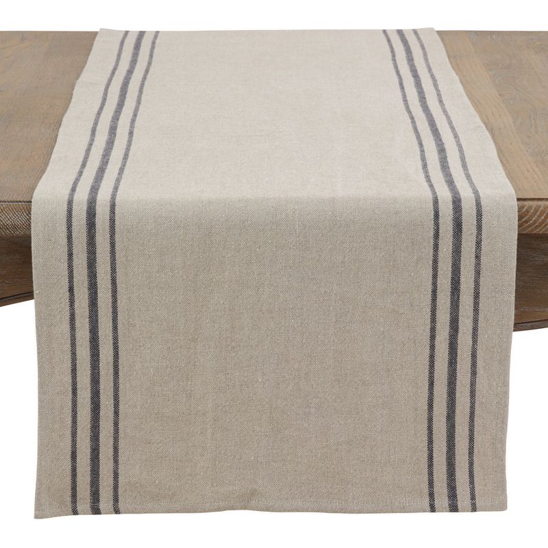 Beige Striped Linen Coastal Table Runner, 16" x 72"