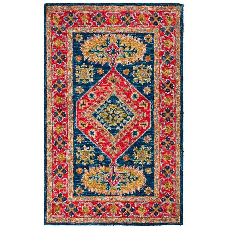 Hand-Tufted Artisan Red Floral Wool 24" Rectangular Rug