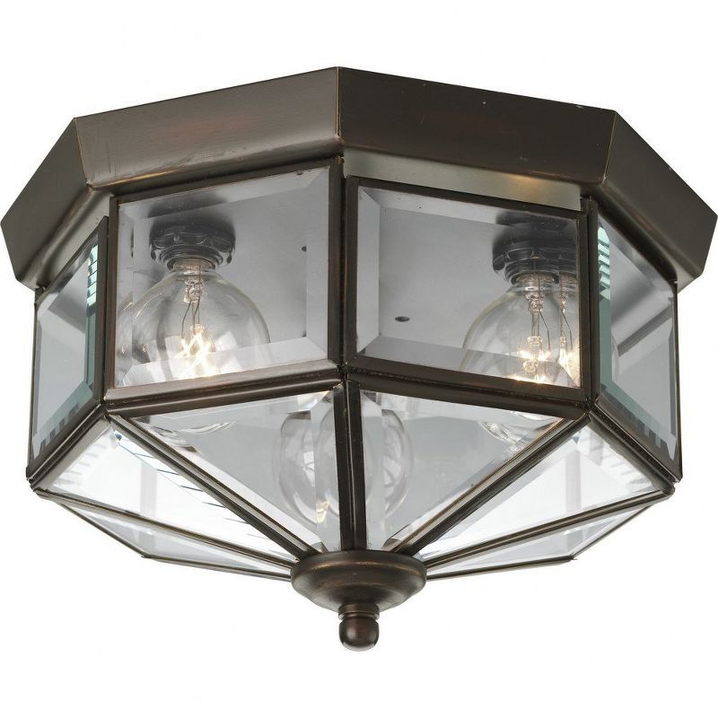 Antique Bronze 3-Light Flush Mount with Beveled Glass