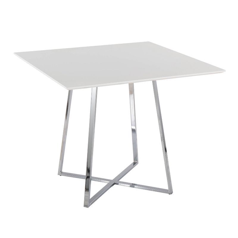 Cosmo Chrome White Square Dining Table with Glass Top