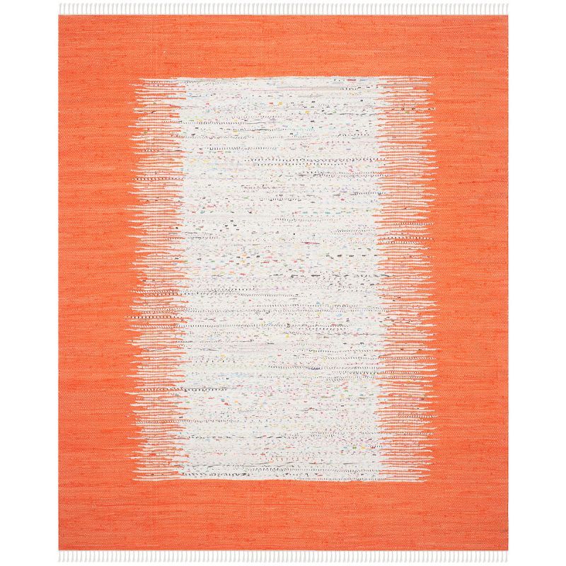 Ivory and Orange Hand Woven Cotton Area Rug - 54"x16"