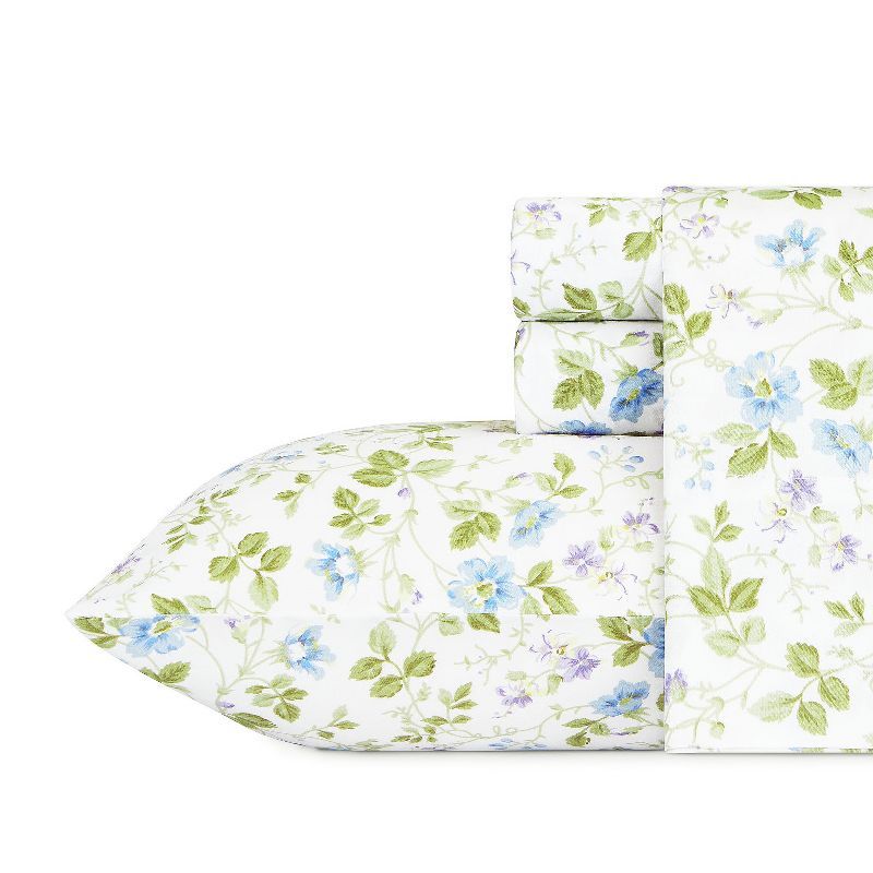 King Size Periwinkle Blue Floral Cotton Sheet Set