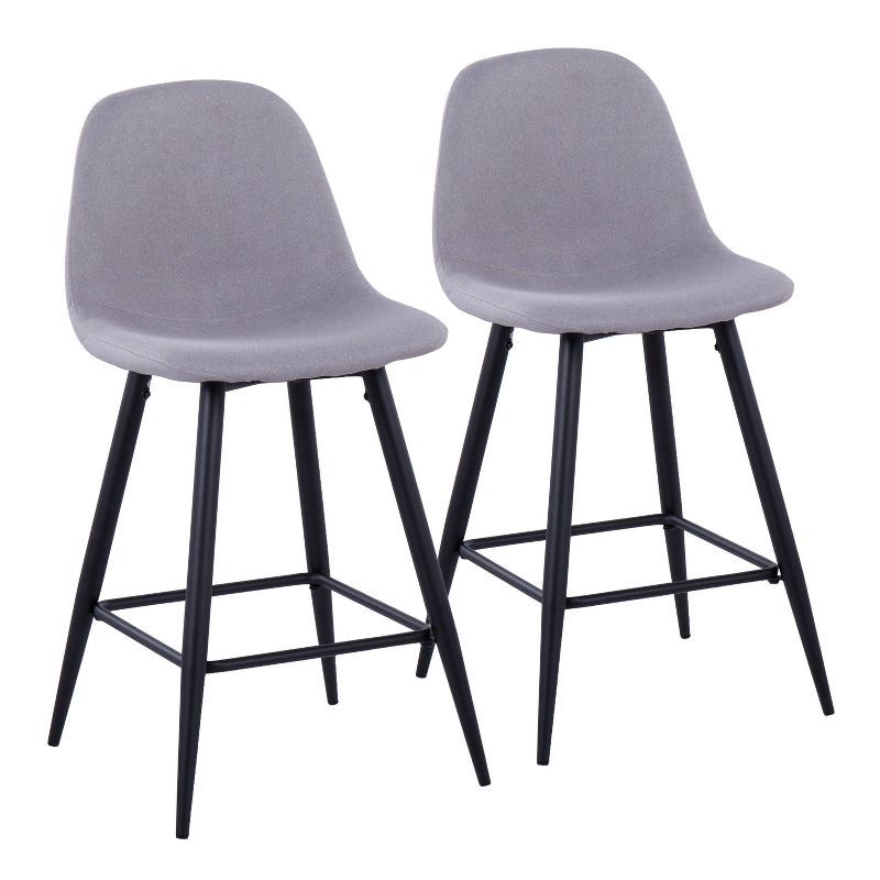 Set of 2 Black Metal Light Grey Fabric Counter Stools