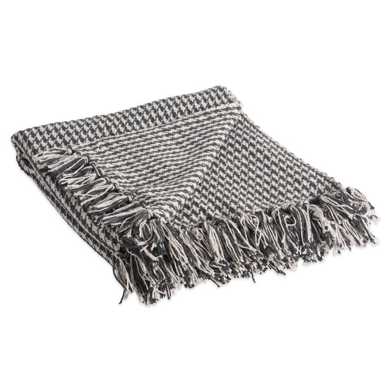 Chic Houndstooth Cotton-Sherpa 50x60" Throw Blanket - Black