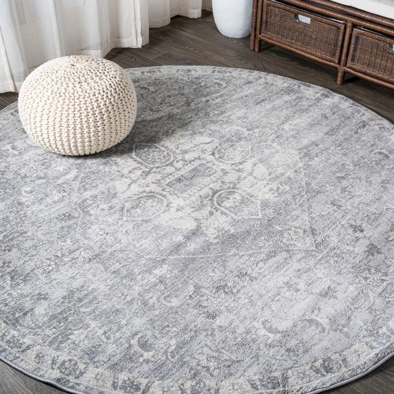 Gray Round Synthetic Modern Persian Medallion Rug