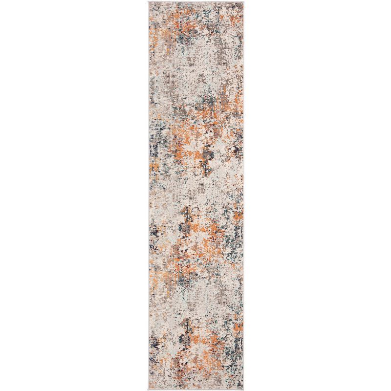 Chic Metro-Mod Grey & Beige Synthetic 26" Runner Rug