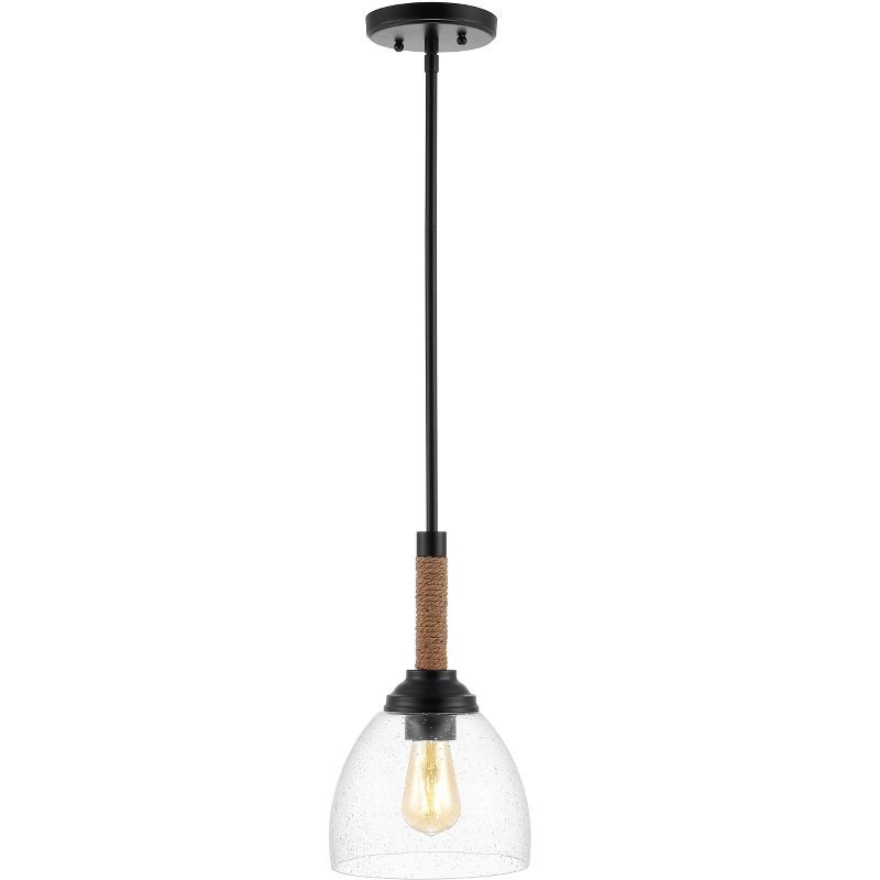 Alys 7.63" Modern Rustic Iron & Clear Glass LED Pendant - Black