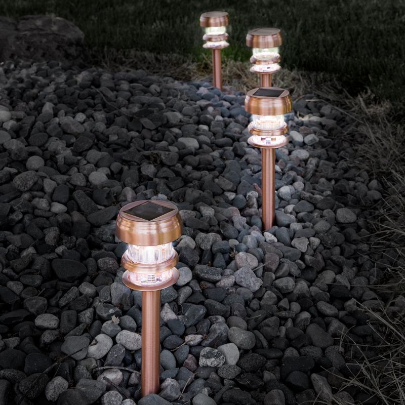 Copper Solar LED Pathway Lights with Dusk-to-Dawn Sensor, Set of 4