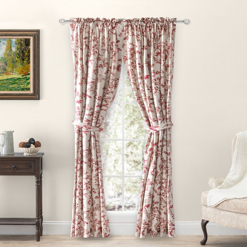 Garnet Floral Cotton Linen Rod Pocket Window Panel Pair
