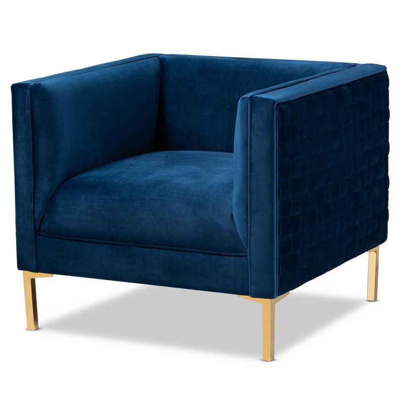 Seraphin Navy Blue Velvet & Gold Finish Modern Accent Chair