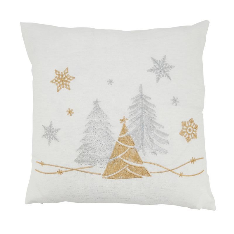 White Christmas Trees and Snowflakes Down Filled Square Throw Pillow, 18"