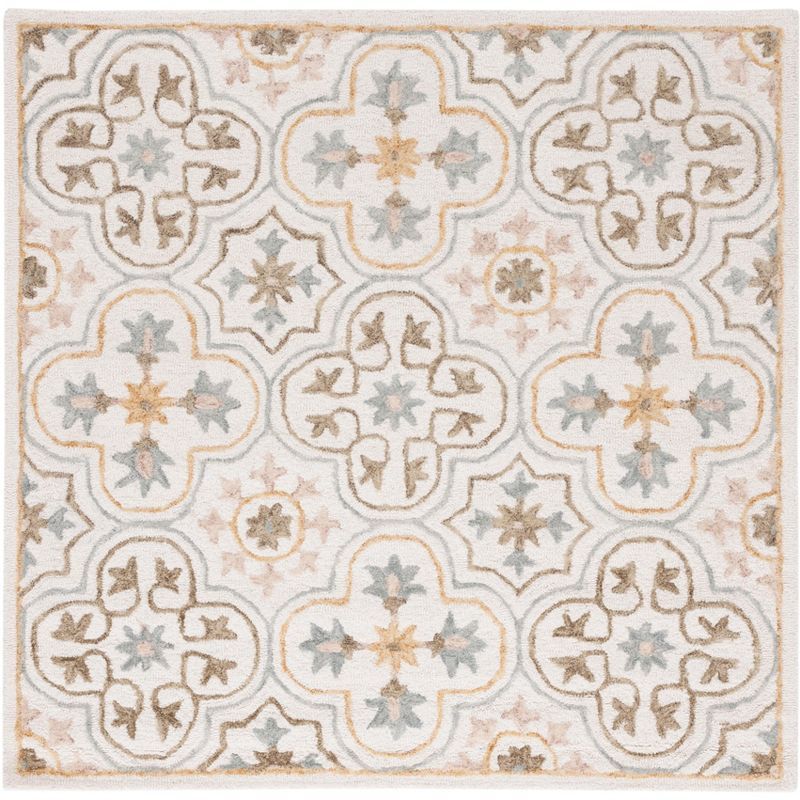 Ivory and Grey Hand-Tufted Wool Square Rug