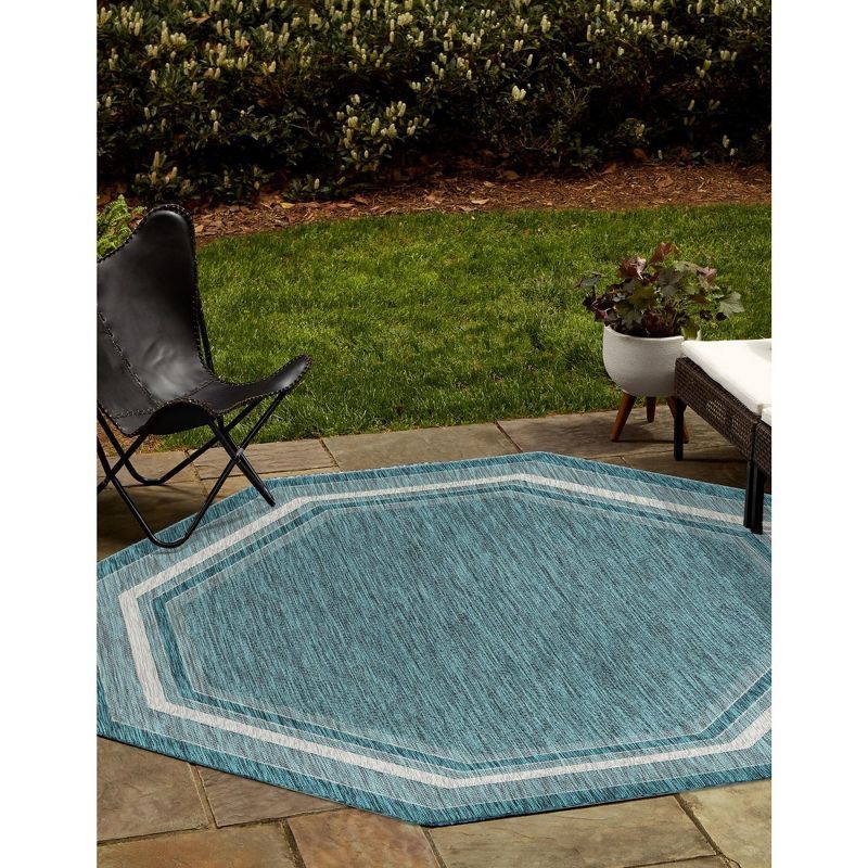 Octagon Teal Abstract Easy-Care Outdoor Rug