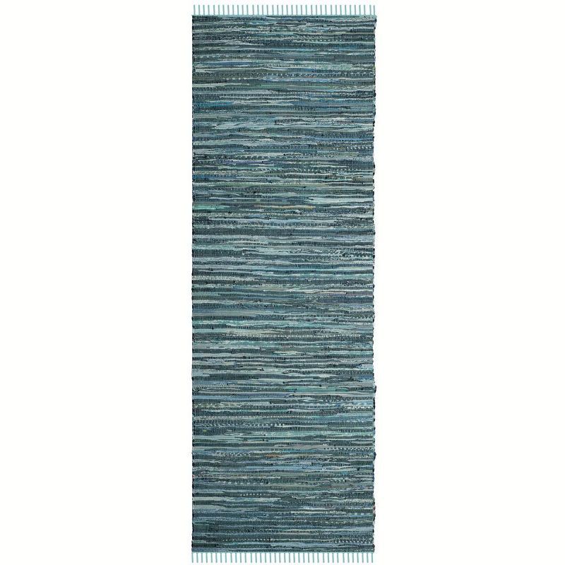 Turquoise and Multi Stripe Handwoven Cotton-Wool Runner Rug, 2'3" x 9'