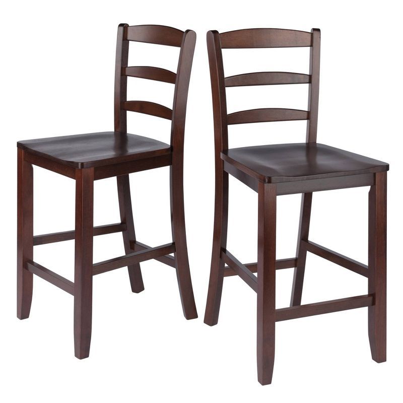 Benjamin Walnut Ladder-Back Wood Counter Stools, Set of 2