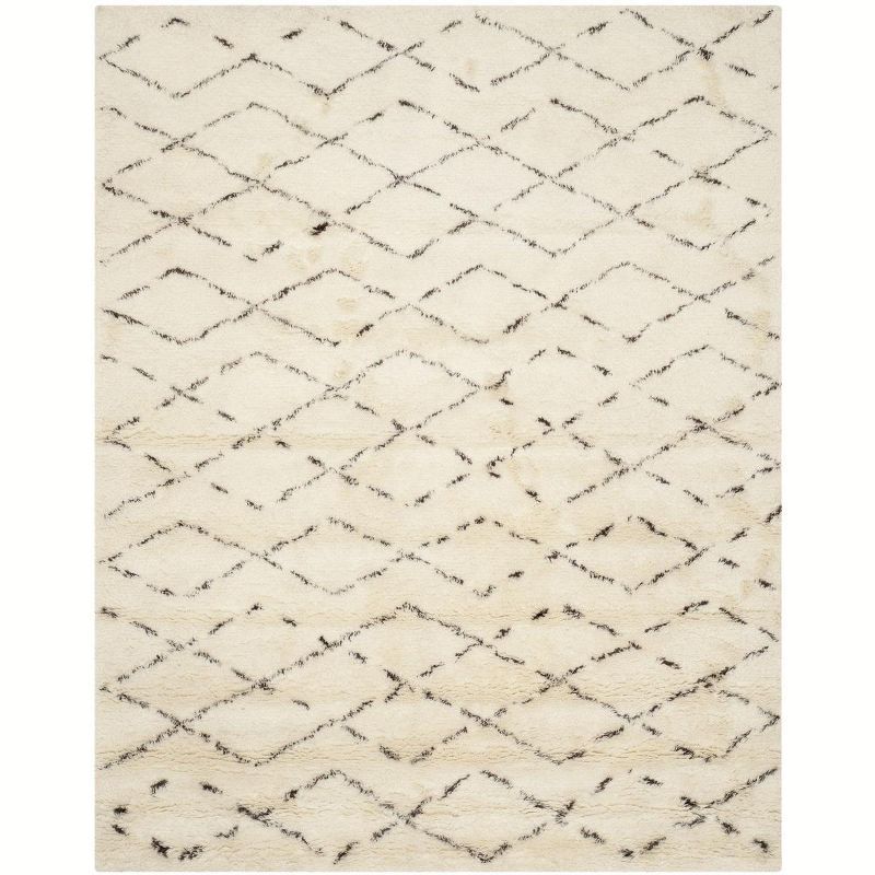 Ivory and Brown Hand-Tufted Wool Shag Area Rug 8' x 10'