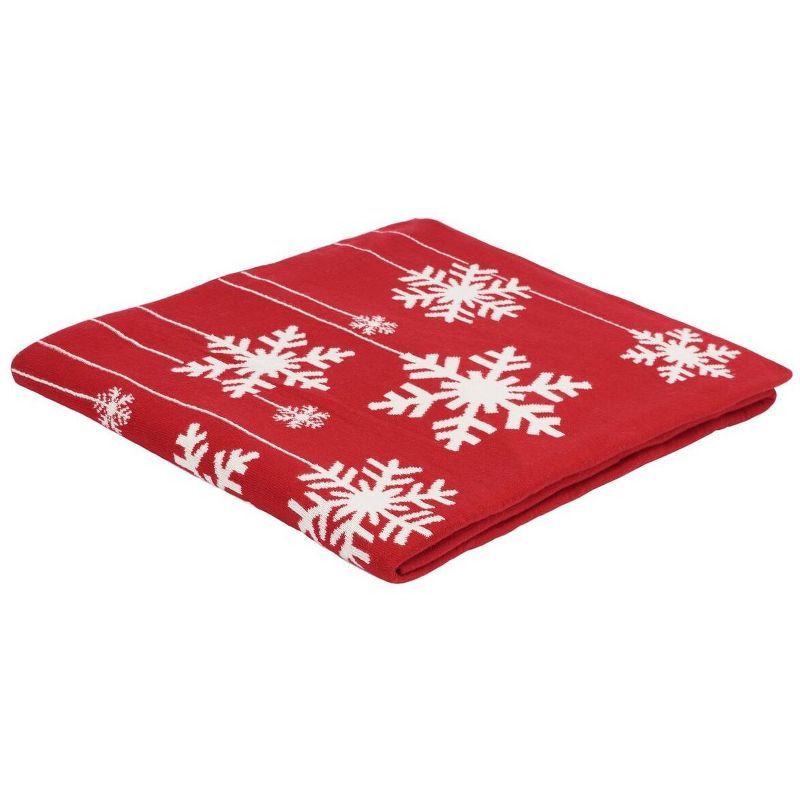 Red and White Reversible Cotton Snowflake Throw Blanket