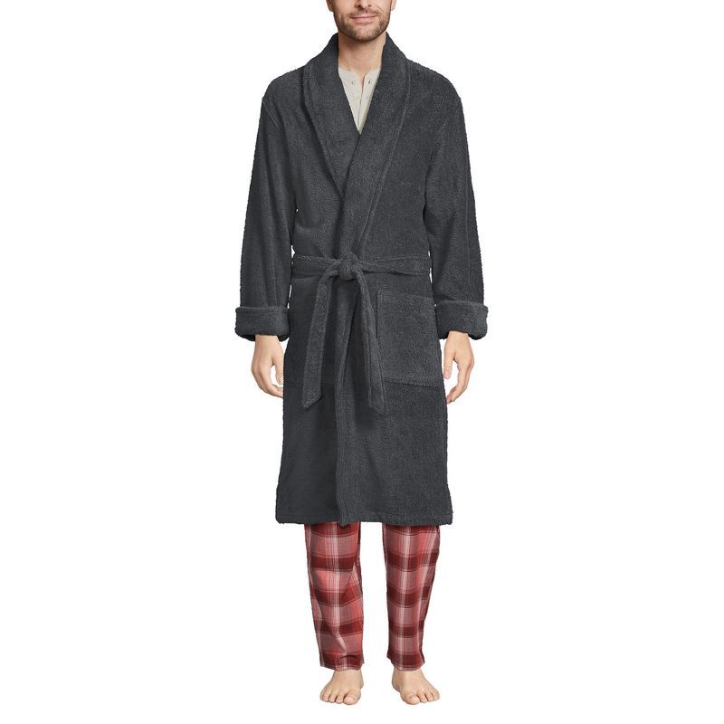 Men's Gray Cotton Terry Cloth Calf Length Robe