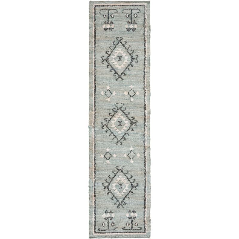 Handwoven Blue and Black Wool Kilim Runner Rug