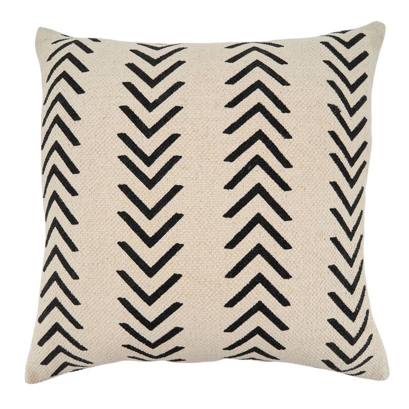 22" Square Cotton Chevron Pillow Cover in Cream and Black